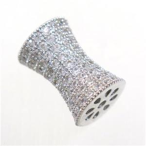 Copper Bamboo Beads Pave Zircon Platinum Plated, approx 9-13mm
