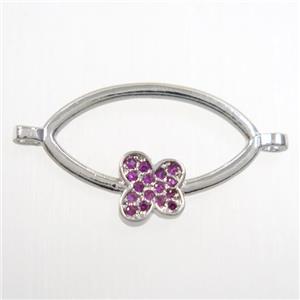 copper oval connector paved zircon with butterfly, platinum plated, approx 10-20mm