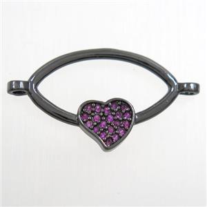 copper oval connector paved zircon with heart, black plated, approx 10-20mm