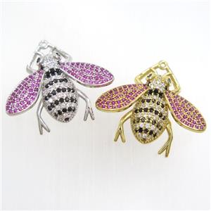 copper honeybee pendants paved zircon, mix color, approx 25-30mm
