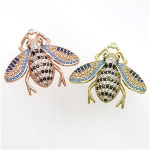 copper honeybee charm pendants paved zircon, mix color, approx 25-30mm