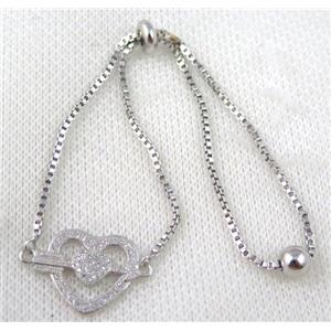 copper bracelet paved zircon, platinum plated, approx 10-20mm bead, 25mm length