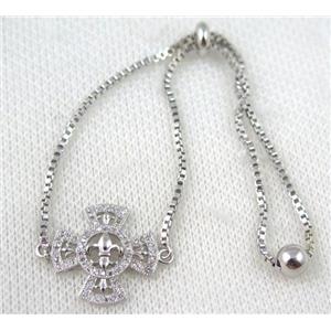 copper bracelet paved zircon, platinum plated, approx 10-20mm bead, 25mm length