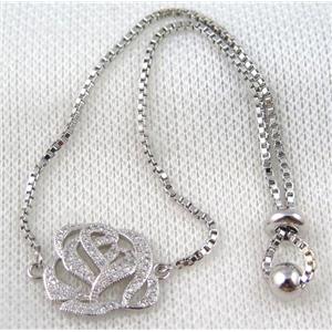 copper bracelet paved zircon, platinum plated, approx 10-20mm bead, 25mm length