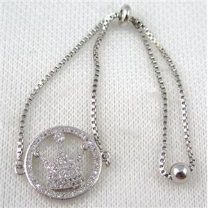 copper bracelet paved zircon, platinum plated, approx 10-20mm bead, 25mm length