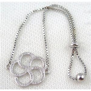 copper bracelet paved zircon, platinum plated, approx 10-20mm bead, 25mm length