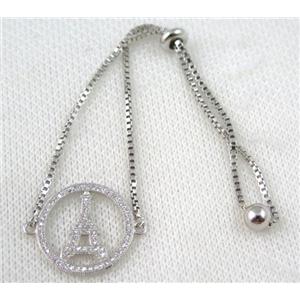 copper bracelet paved zircon, platinum plated, approx 10-20mm bead, 25mm length