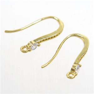 copper earring hook paved zircon, gold plated, approx 10-18mm