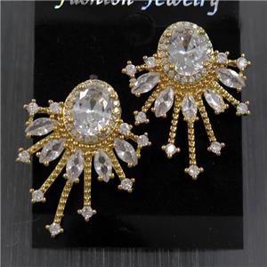 copper Earring paved zircon, gold plated, approx 22-30mm