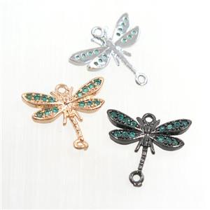 copper dragonfly connector paved green zircon, mix color, approx 10-15mm