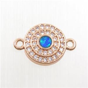 copper circle connector paved zircon with fire opal, rose gold, approx 11mm dia