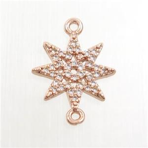 copper northstar connector paved zircon, rose gold, approx 12mm dia