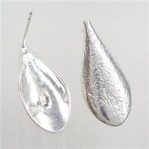 copper earring studs with loops, teardrop, silver plated, approx 11-25mm