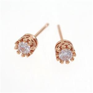 copper earring studs paved zircon, rose gold, approx 5.5mm dia