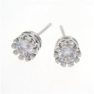 copper earring studs paved zircon, black plated, approx 7mm dia