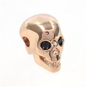 copper skull beads paved zircon, rose gold, approx 9-13mm