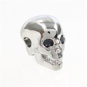 copper skull beads paved zircon, platinum plated, approx 9-13mm