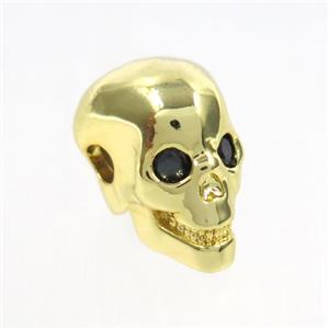 copper skull beads paved zircon, gold plated, approx 9-13mm