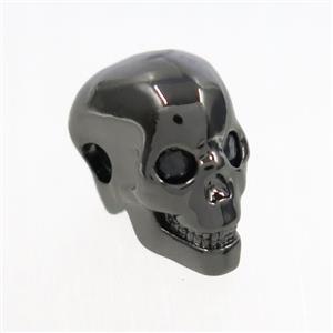 copper skull beads paved zircon, black plated, approx 9-13mm