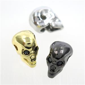 copper skull beads paved zircon, mix color, approx 9-13mm