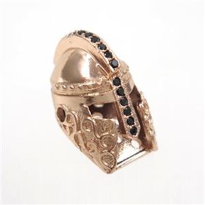 copper helmet beads paved zircon, rose gold, approx 12-20mm