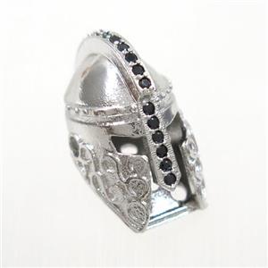 copper helmet beads paved zircon, platinum plated, approx 12-20mm