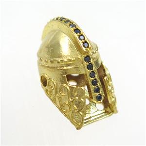 copper helmet beads paved zircon, gold plated, approx 12-20mm