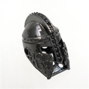 copper helmet beads paved zircon, black plated, approx 12-20mm
