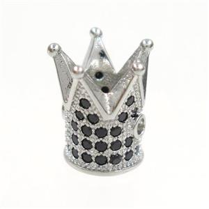 copper crown beads paved zircon, platinum plated, approx 8.5-12mm