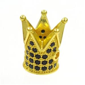 copper crown beads paved zircon, gold plated, approx 8.5-12mm