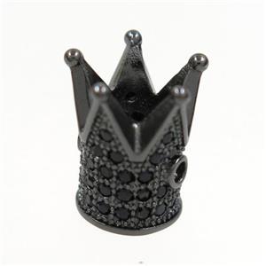 copper crown beads paved zircon, black plated, approx 8.5-12mm