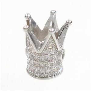 copper crown beads paved zircon, platinum plated, approx 8.5-12mm
