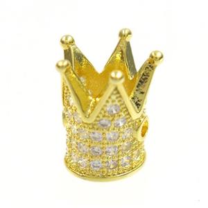 copper crown beads paved zircon, gold plated, approx 8.5-12mm