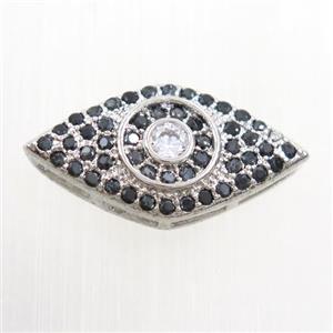 copper eye beads paved zircon, platinum plated, approx 11-20mm