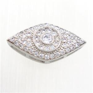 copper eye beads paved zircon, platinum plated, approx 11-20mm