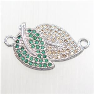 copper leaf pendant paved zircon, platinum plated, approx 13-18mm