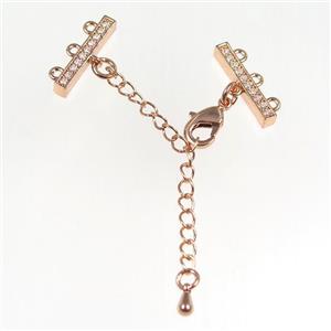 copper necklace linker paved zircon with chain end, rose gold, approx 19-50mm