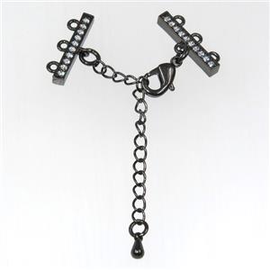 copper necklace linker paved zircon with chain end, black plated, approx 19-50mm