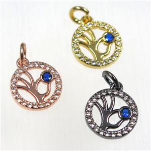 copper circle pendants paved zircon, mixed color, approx 11mm dia