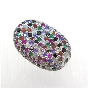 copper oval beads paved zircon, platinum plated, approx 13-18mm