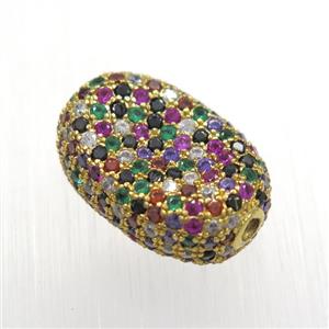 copper oval beads paved zircon, gold plated, approx 13-18mm