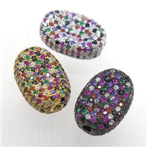 copper oval beads paved zircon, mixed color, approx 13-18mm