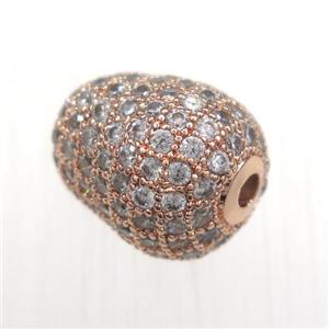copper beads paved zircon, rose gold, approx 10-12mm