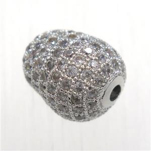 copper beads paved zircon, platinum plated, approx 10-12mm