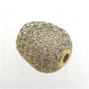 copper beads paved zircon, gold plated, approx 10-12mm