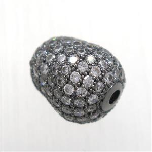 copper beads paved zircon, black plated, approx 10-12mm