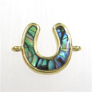 copper U connector with abalone shell, gold plated, approx 12mm