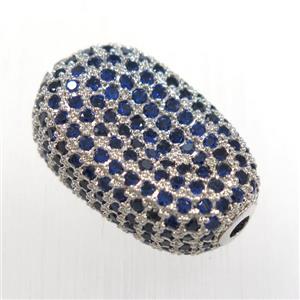 copper oval bead paved zircon, platinum plated, approx 13-20mm