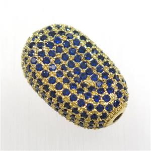 copper oval bead paved blue zircon, gold plated, approx 13-20mm