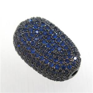 copper oval bead paved blue zircon, black plated, approx 13-20mm